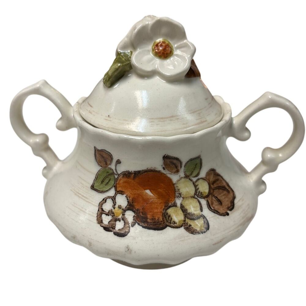 Metlox Vernon Ware Sugar Bowl w Lid Fruit Pattern California Pottery
